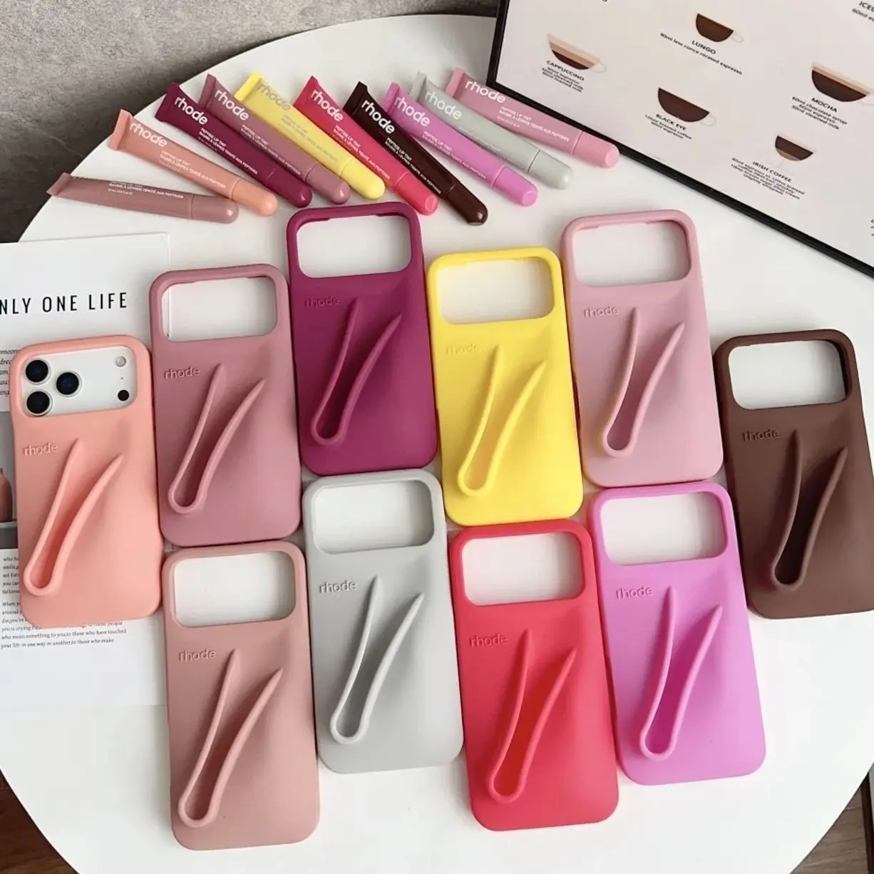 [Box + Gift] Trendy Rhode Lip Gloss Phone Case Set Silicone iPhone Case with Gift Box for iPhone 17 16 15 14 13 12 11 Pro max Plus Cover