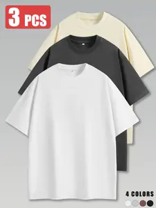 3-Pack Men’s Summer 100% Cotton Drop-Shoulder Short Sleeve T-Shirts, Moisture Wicking, Breathable, Wrinkle Resistant, Comfortable