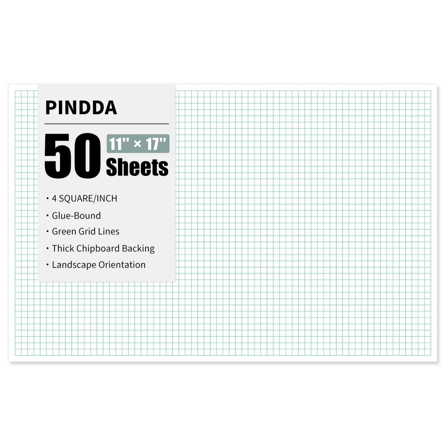Engineering Graph Paper Pads, 11"x17 "Grid Paper, 4x4 Graph Ruled | 50 Sheets Landscape, Easy-Tear Glue-Bound, 11"x17" Cardboard Backing, for Drafting, Engineering, Architect Designers
