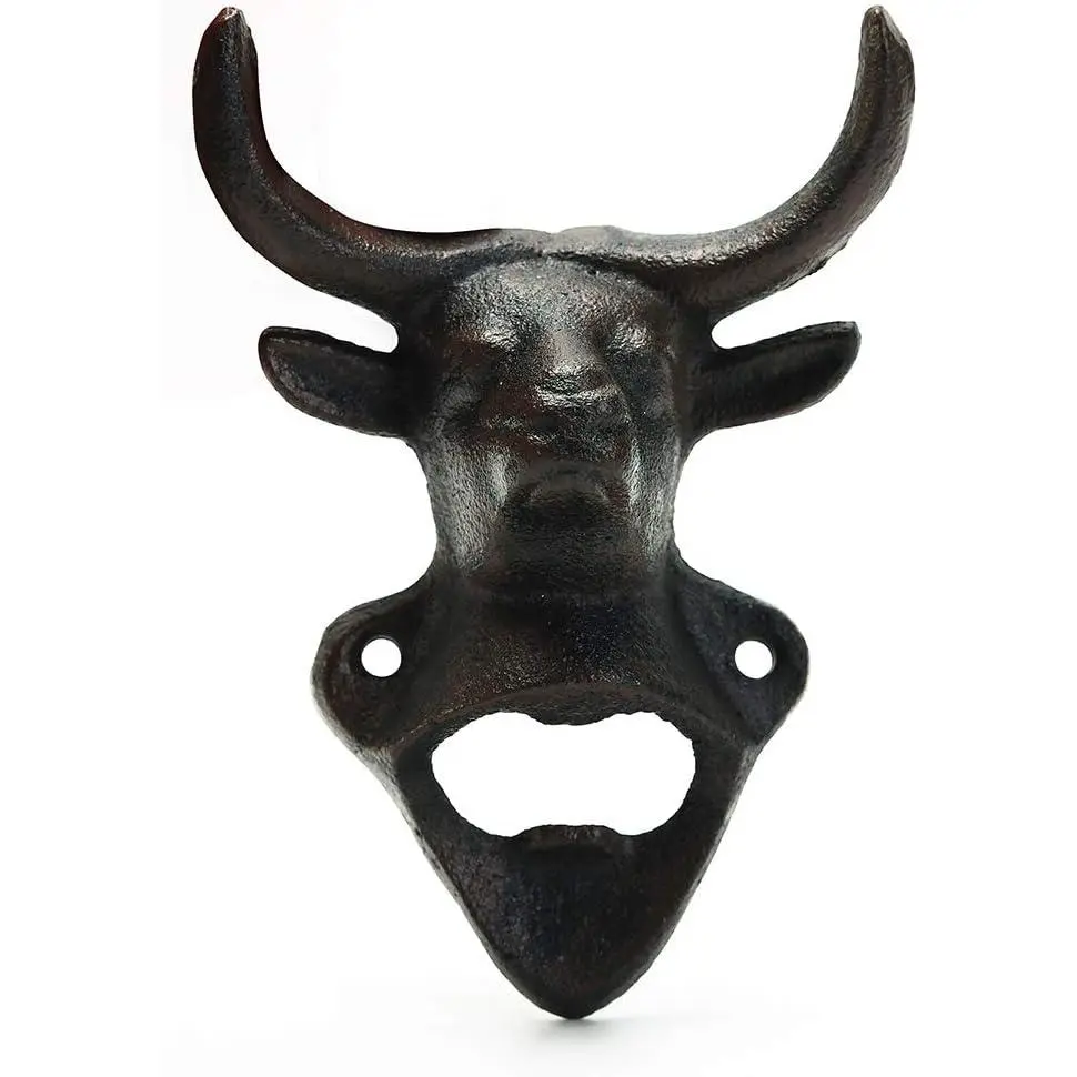 Wall Mounted Bottle Opener, Cast Iron Cool Bull  Bottle Opener,  Coke Beverage Bottle Cap Opener,  Rustic Style Wall Hanging Opener, Bar Farmhouse Wall Ornament, Practical