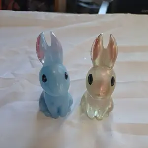 Resin Rabbit Figurines - Blue and Clear Plastic Bunny Shapes for Decor or Collection