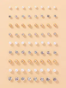 36 Pairs Faux Pearl & Rhinestone Decorated Stud Earrings, Simple Earrings For Women & Girls, Jewelry For Party, Daily Clothing Decor