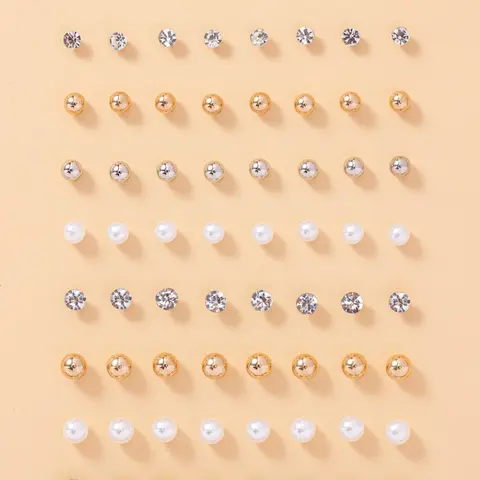 36 Pairs Faux Pearl & Rhinestone Decorated Stud Earrings, Simple Earrings For Women & Girls, Jewelry For Party, Daily Clothing Decor