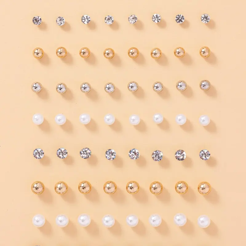 36 Pairs Faux Pearl & Rhinestone Decorated Stud Earrings, Simple Earrings For Women & Girls, Jewelry For Party, Daily Clothing Decor