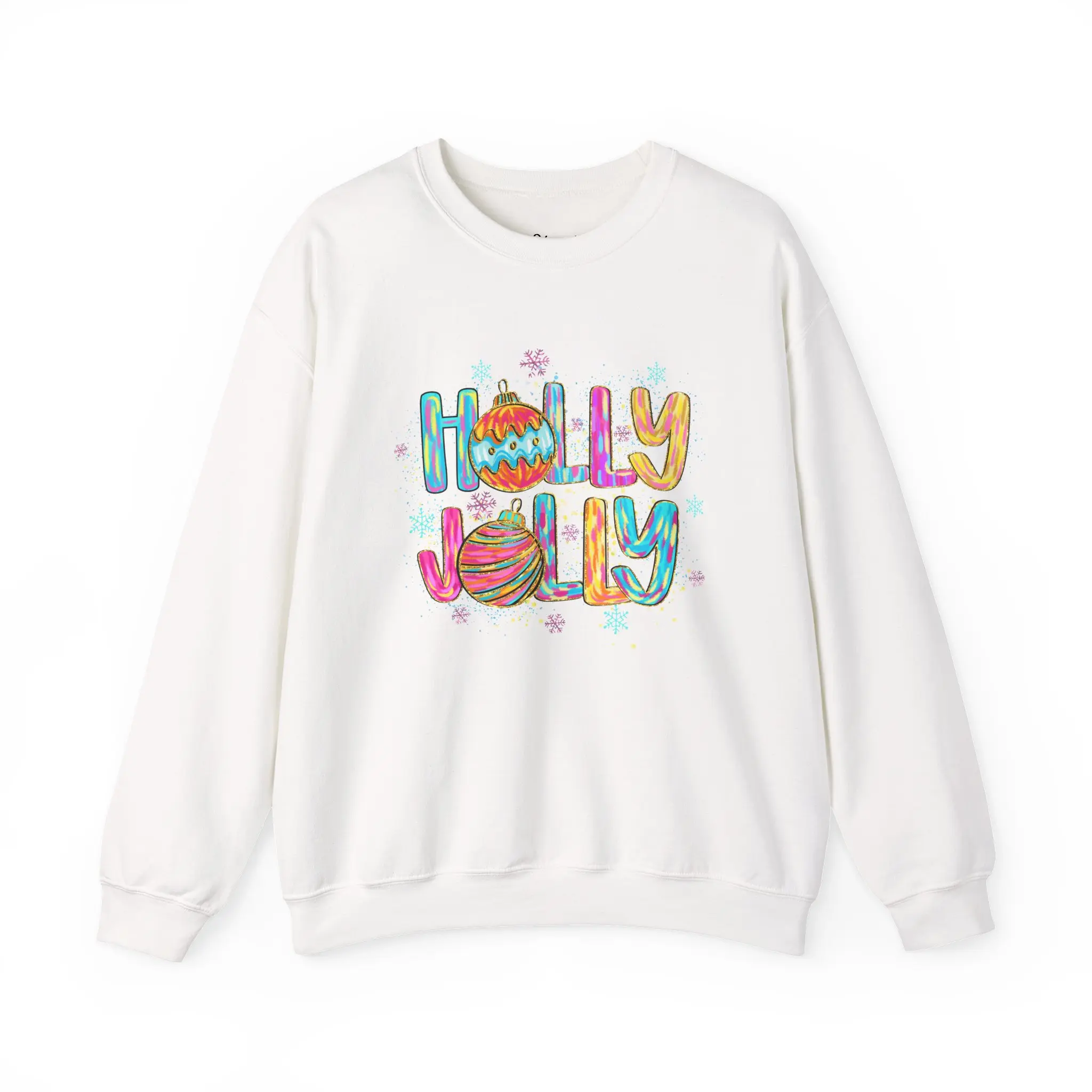 Holly Jolly Ornament Holiday Crewneck Sweatshirt | Hand-Painted Lettering