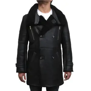 MotorCycleJackets Men's Black Foldable Notched Fur collar Duffle Coat