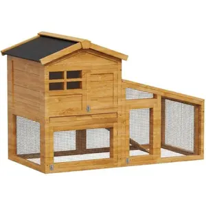 2-Story Wooden Rabbit Hutch, Rabbit Cage with Removable Wire Netting and Leak Proof Tray, Weatherproof Bunny Cage with Ramp for Small Animals