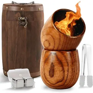 Charred Wooden  Glass  for Men, 10oz  Tumbler with 2 Stainless Steel  Stones, Tongs, Barrel Box, Old Fashioned Glass   for Dad Husband Boyfriend Birthday Present