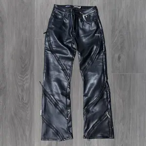 Vicious - STACKED ZIPPER (VEGAN LEATHER) PANTS - Black-  VC5005