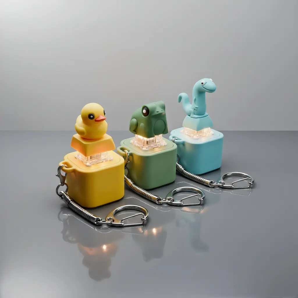Cute Lizard Frog Duck Collectible Fidget Toy Keychain - Premium Mechanical Switch Feel, Realistic Sound, Warm Glow, Type-C Rechargeable Durable ABS, Fidgets, Sensory Products, ADHD Toys for Focus & Stress Relief, Work