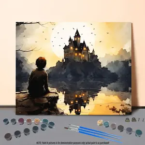 Castle View Theme Series DIY Oil Painting without Frame, DIY Paint By Number Hanging Kit For Beginner, DIY Home Decor