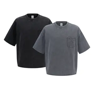 Men's 100% Cotton Distressed Pocket Blank Tee, Loose Fit Short Sleeve Shirt,Ideal for daily casual, street style, layering, music festivals, and versatile everyday outfits