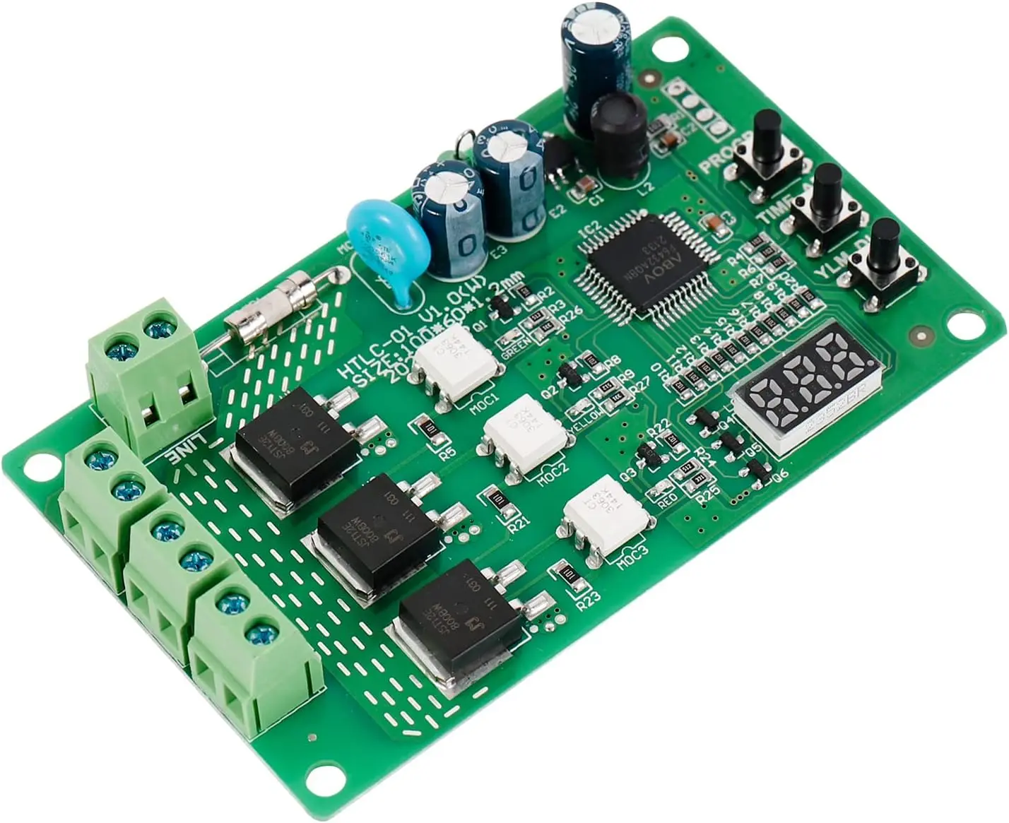 Briidea 3-Channel Traffic Light Sequencer Controller with Customizable Lighting Sequences, Wide Input 85VAC-265VAC, Digital Display, Surge Suppressors, FR-4 Board, Universal Compatibility for Fluorescent & Incandescent Traffic Light Bulbs