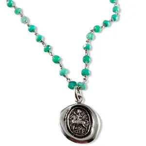 18” Saint George Chrysoprase Sterling Necklace