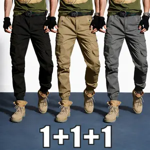 Men’s 3-pack cargo pants; men’s tactical jogging pants with a casual design, multiple pockets, and large side pockets. Features an elastic waistband and drawstring cuffs, making it perfect for everyday casual wear and outdoor activities.