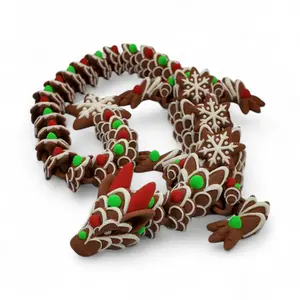 Adult Gingerbread Dragon – Full Size Holiday Figurine – Articulating Christmas Collectible – Seasonal 3D Printed Fantasy Decor Ornaments Magical