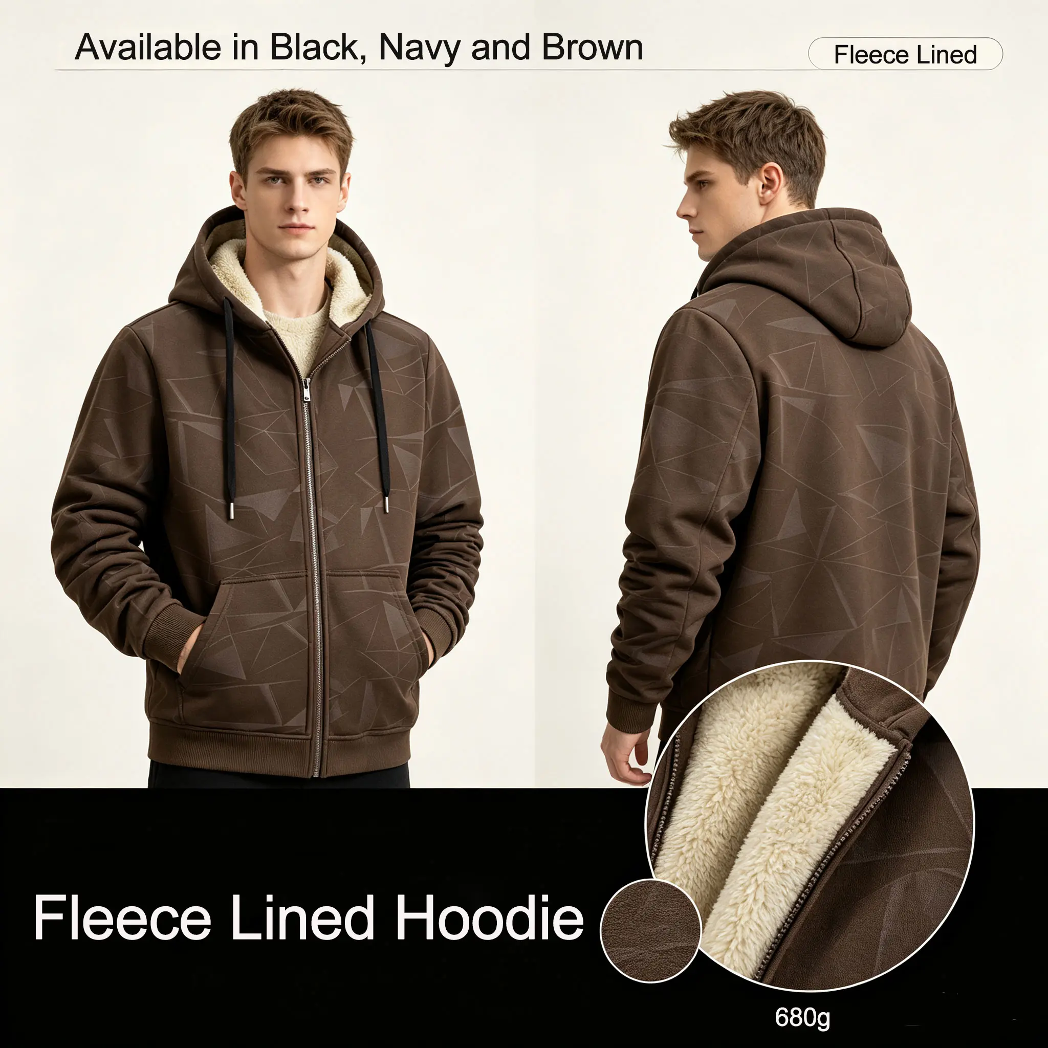 2026 New Fashion Men’s Hooded Cotton Jacket, Long-Sleeve Top, Fleece Warmth, Stylish Menswear, Back-to-School Season, Back-to-School Shopping