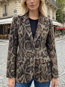 Women's Leopard Print Blazer Jacket, Fashionable Western Style, Versatile Design, New Arrival, Cross-Border Trendy Outerwear, Coat