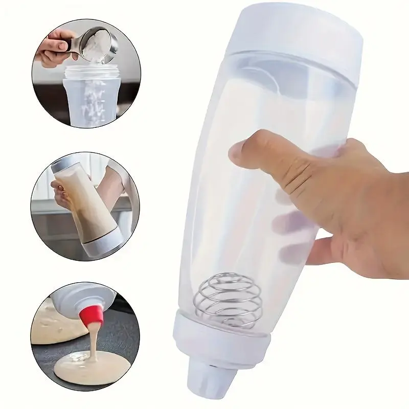 【Summer Sale Deals】4.5-Cup Reusable Plastic Silicone Pancake Batter Dispenser & Mixer Kit - Bottle with Blender Ball, Easy-Pour Spout, No-Lumps Mixing, Kitchen Spring Baking Gadget for Bakers#SummerVibes