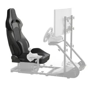 Reclinable PU Leather Racing Simulator Seat, Universal PVC Bucket Style Racing Cockpit with Reinforced Iron Frame, Adjustable Lock Slide Gaming Racing Chair with Anti-Slip Support Feet for PC Game Console Home Gaming Use