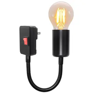 E26 E27 Plug in Light Bulb Socket Adapter Extender Flexible  Extension Lamp Bulb Holder Converter with 20CM Hose Lamp Holder Extension with Plug for Lighting,  Growth, Black