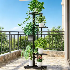 giteo bedding Multi-Tier Metal Plant Stand, 5-Tier Black Flower Pot Holder for Indoor & Outdoor, Tall Plant Display Shelf for Living Room Balcony Patio