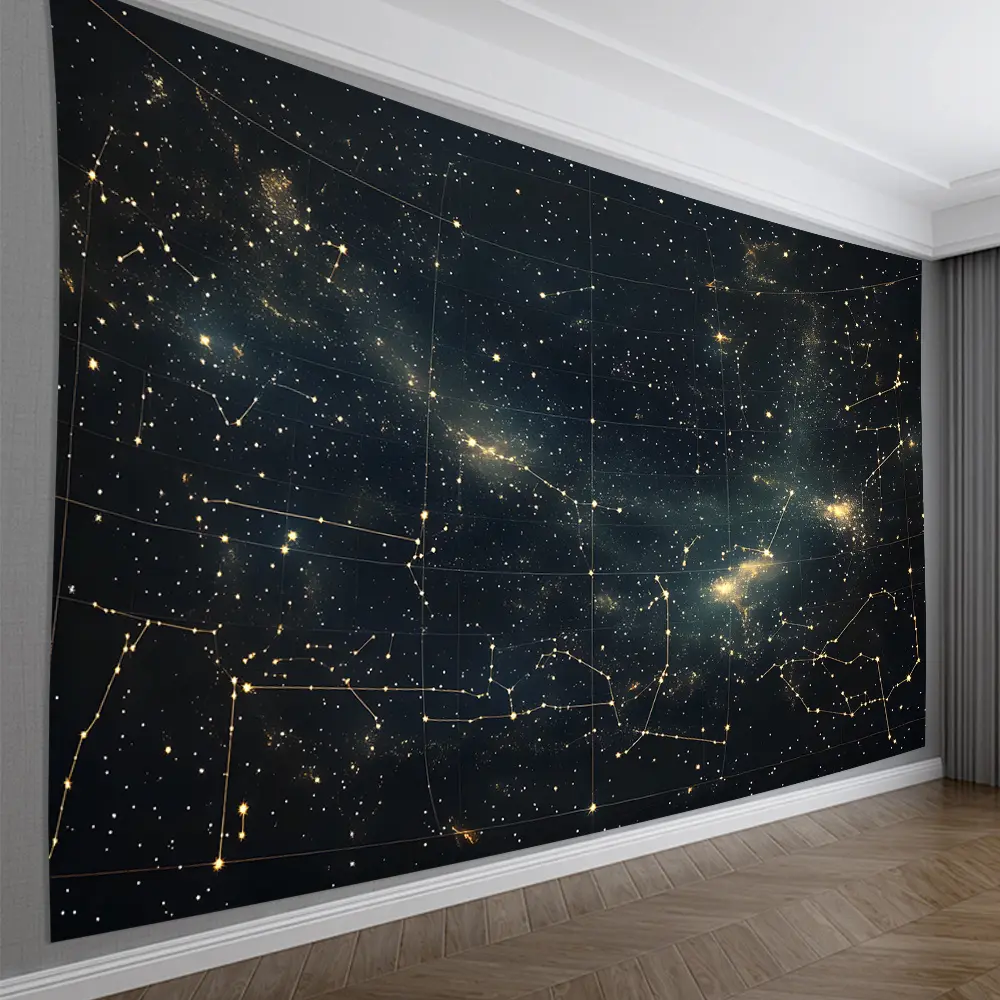 Glam Style Star Map Tapestry, Polyester Constellation Wall Hanging, No Feathers, Electricity-Free, for Living Room, Bedroom, Office, Party Decor, Ideal Creative Gift