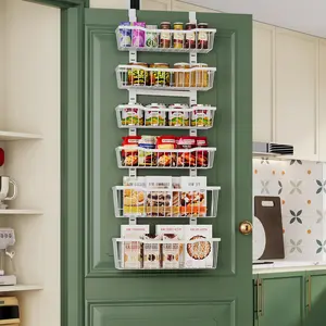 Eastherry 8-Tier Over The Door Pantry Organizer with Adjustable Baskets Metal Hanging Storage for Kitchen Racks Sturdy Construction Customizable Arrangement Hangable White