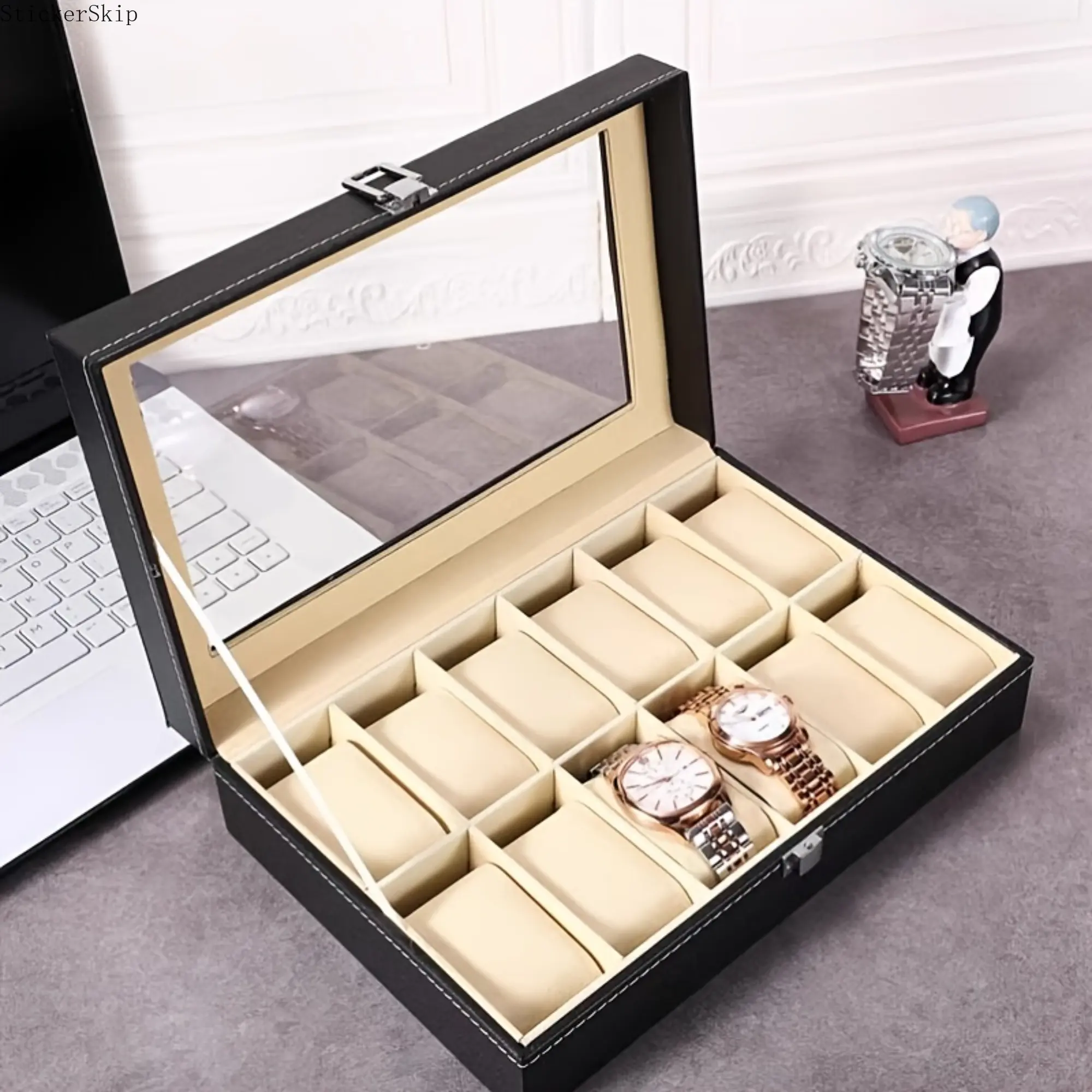 2026 10/12 Slot Watch Storage Box, Luxury Watch Organizer Case with Large Clear Glass Lid and Removable Watch Pillows, Premium Display Collector Holder, Ideal Gift for Birthday Valentine's Day Mother's Day Father's Day Thanksgiving Holiday Presents
