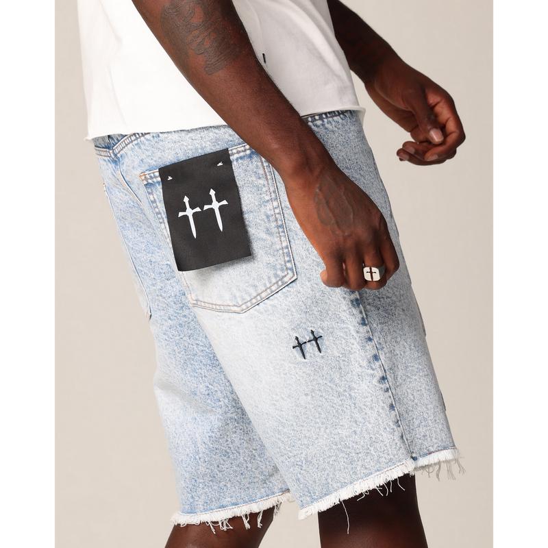 Saint Morta Inferno Baggy Denim Shorts Blue Acidwash