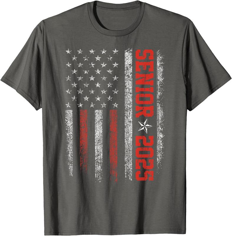 Senior Year 2025 American Flag USA Graduation Class Of 2025 Unisex T-Shirt Cotton Menswear Man Classic Senior Year 2025 American Flag USA Graduation Class Of 2025 Unisex T-Shirt Cotton Menswear Man Classic