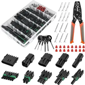 367Pcs 20 Kits Waterproof Automotive Electrical Connectors 1/2/3/4/6 Male&Female Pin 22-14AWG Wire Harness Spark Plug Connector Terminals Plug Kit Car with Wire Crimping Tool