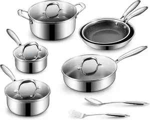 BE LIVING Circlad Series 12 Piece Cookware Set Ceramic Nonstick PFAS-Free Triply Stainless Steel Induction Compatible Even Heat Distribution