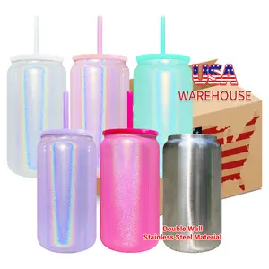 25pcs Pack 160z Sublimation Shimmer Stainless Steel Cans Tumblers Vacuum Insulated Shimmer Stainless Steel Can for Sublimation Drinkware Flasks Glass