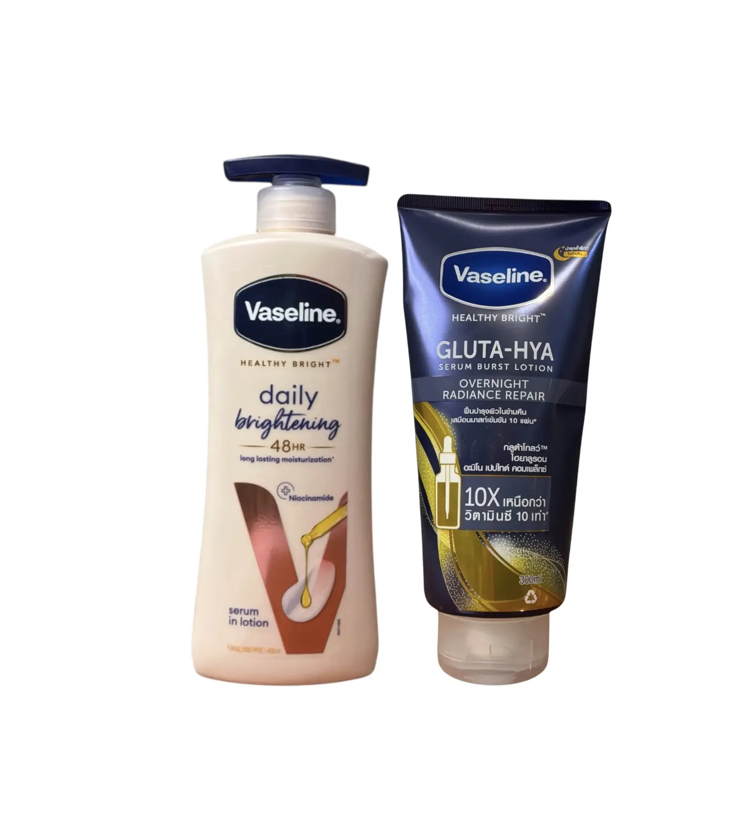 Vaseline Daily Brightening Serum Body Lotion (400mL) & Gluta-Hya Overnight Radiance Repair Treatment (300mL) - Beauty & Personal Care Bath Moisturizer