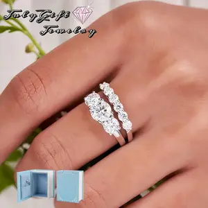 1.5CTTW D Color Synthetic Moissanite Engagement Ring Set for Women - Round Cut Bridal Wedding Set, Anniversary Promise Ring VVS1 (With Box) |  Viral Sparkling Jewelry Gift