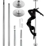 【Fallpicks】VEVOR 45mm Heavy-Duty Stainless Steel Dancing Pole - 200kg/441lbs Capacity, Dual Spinning/Static Mode with 1-Turn Spin/Lock Kit, Rubber Accessories, Portable Height-Adjustable At Home Gym Workout Equipment, Easy to Install for Everyone, Silver,