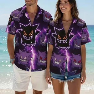 Gen.garPsyduck Inspired Hawaiian Shirt, Ghost and Duck Anime Tropical Shirt, Cute Funny Aloha Shirt, Summer Beach Vacation Outfit