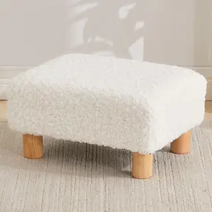 Small Rectangle Sherpa Foot Stool Ottoman Foot Rest for Couch, for Living Room Entryway Bedroom (White)