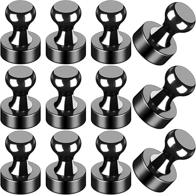 magnetic  push pin，12 Pack Black Magnetic Push Pins, Strong Fridge Magnets, Multi-use Whiteboard Magnets Perfect for Kitchen Office Classroom Decor