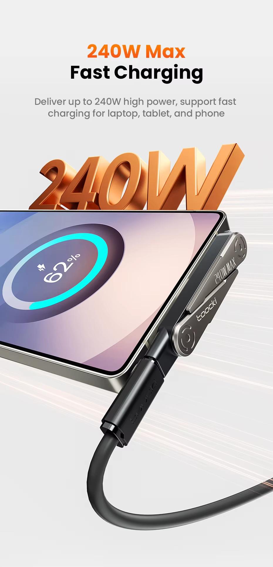 240W USB C Interface Adapter With Foldable Stand High Speed Data Transfer Plug And Play For Desktop And Home Use