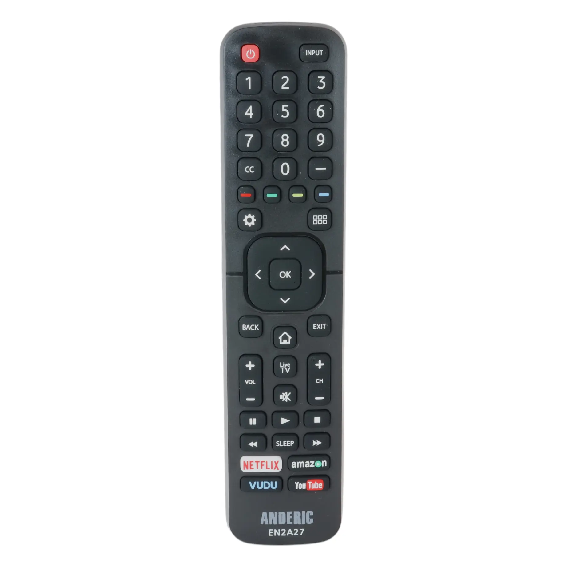 Anderic EN2A27 Replacement TV Remote Control - Button-Equipped, Intuitive Layout, Drop-In Accessory for Hisense & Sharp TV Owners, Upgrading Worn-Out Remotes, Input Selection, Volume Control