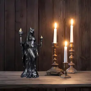 Gothic Hecate Statue, Dark Goddess Holding Torch, No Power Needed, Halloween Decor, Mystical Altar, Resin Sculpture Home Decor