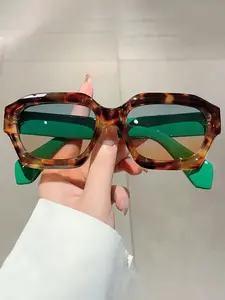 Vintage Colorblock Sunglasses, Tortoiseshell Sunglasses, Trendy Casual Full Rim Sunglasses for Everyday Use, Fashion Accessories for Outdoor Activities