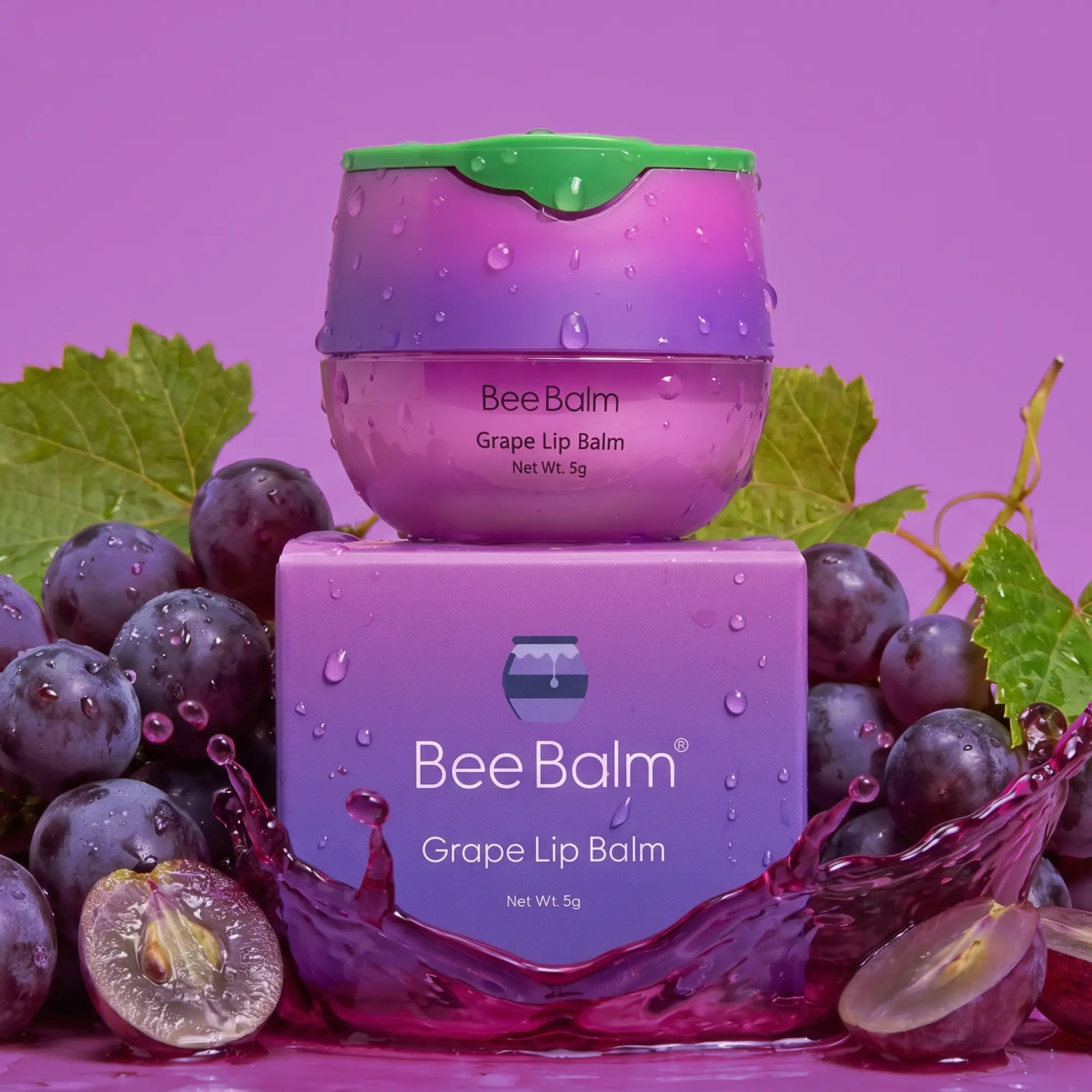 Limited Edition Grape Scent Natural Lip Balm - Daily Lip Care Moisturizer, Lightweight Plumping Calming Balm with Beeswax, Hydrating Oil