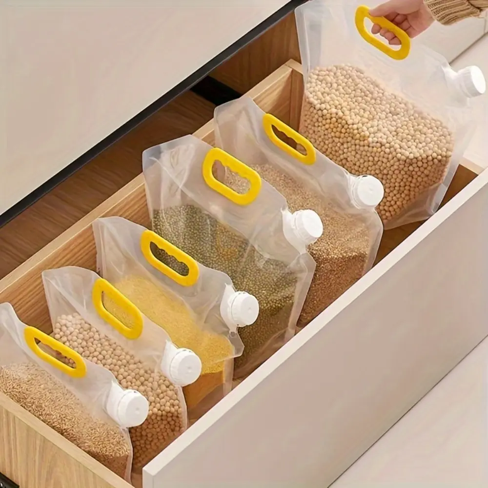 12pcs Transparent Sealed Moisture-Proof Storage Bags with Handle & Discharge Nozzle - Reusable, Independent-Use Camping Picnic Dry Goods Organizers for Grains, Rice, Kitchen Cabinet Sorting