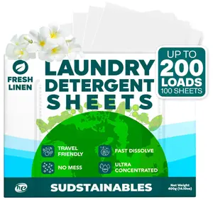 Sudstainables Laundry Detergent Sheets 200 Loads – Dissolvable Laundry Sheet for Washing Machines, Compact Alternative to Liquid & Powder Detergent, Travel-Friendly Soap | Fresh Linen