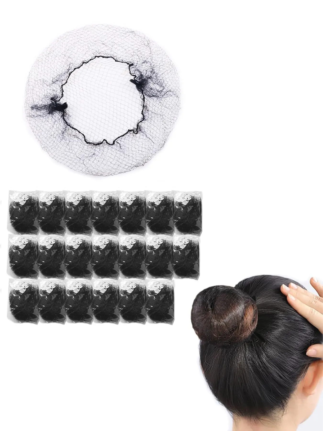 Elastic Hair Net Set for Food Service Workers 20pcs 24inch Invisible Hair Nets for Men Women Buns Daily Use Black Hair Net