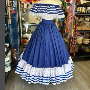 2 piece set Folklore Mexican Solid  skirt and blouse Womenswear