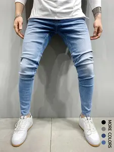 Men’s solid-color stretch jeans, versatile stretchy skinny jeans, comfortable close-fitting denim pants casual fashion jean mens slim fit  cut jean Ripped Men's Jeans Embroidered Jeans